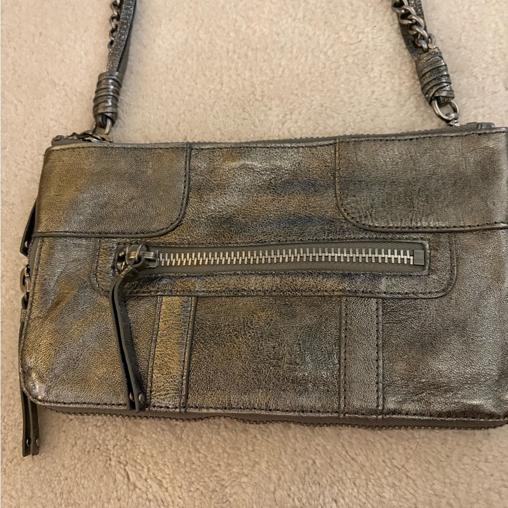 Vintage Olivia Harris Gunmetal Metallic Leather Cross Body Bag
